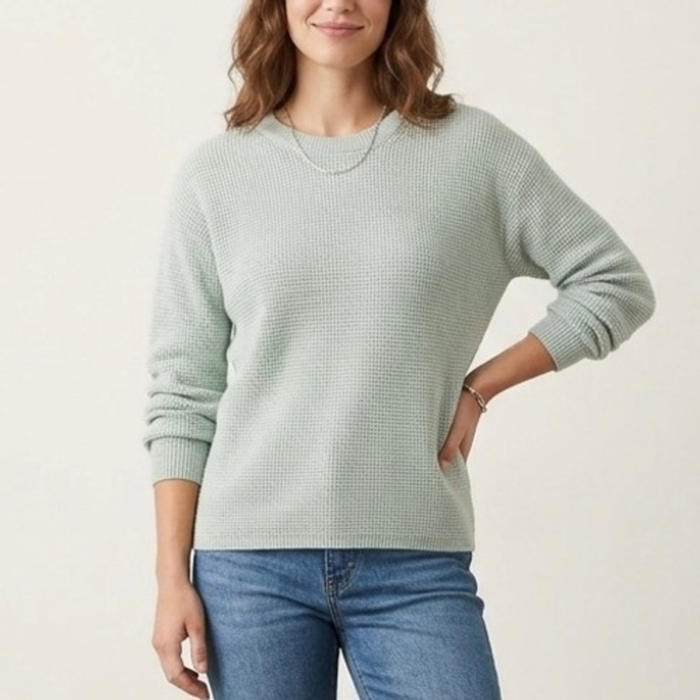 Johnny Was Calme Color Block Waffle Texture Sweater Blue Tan Size Medium